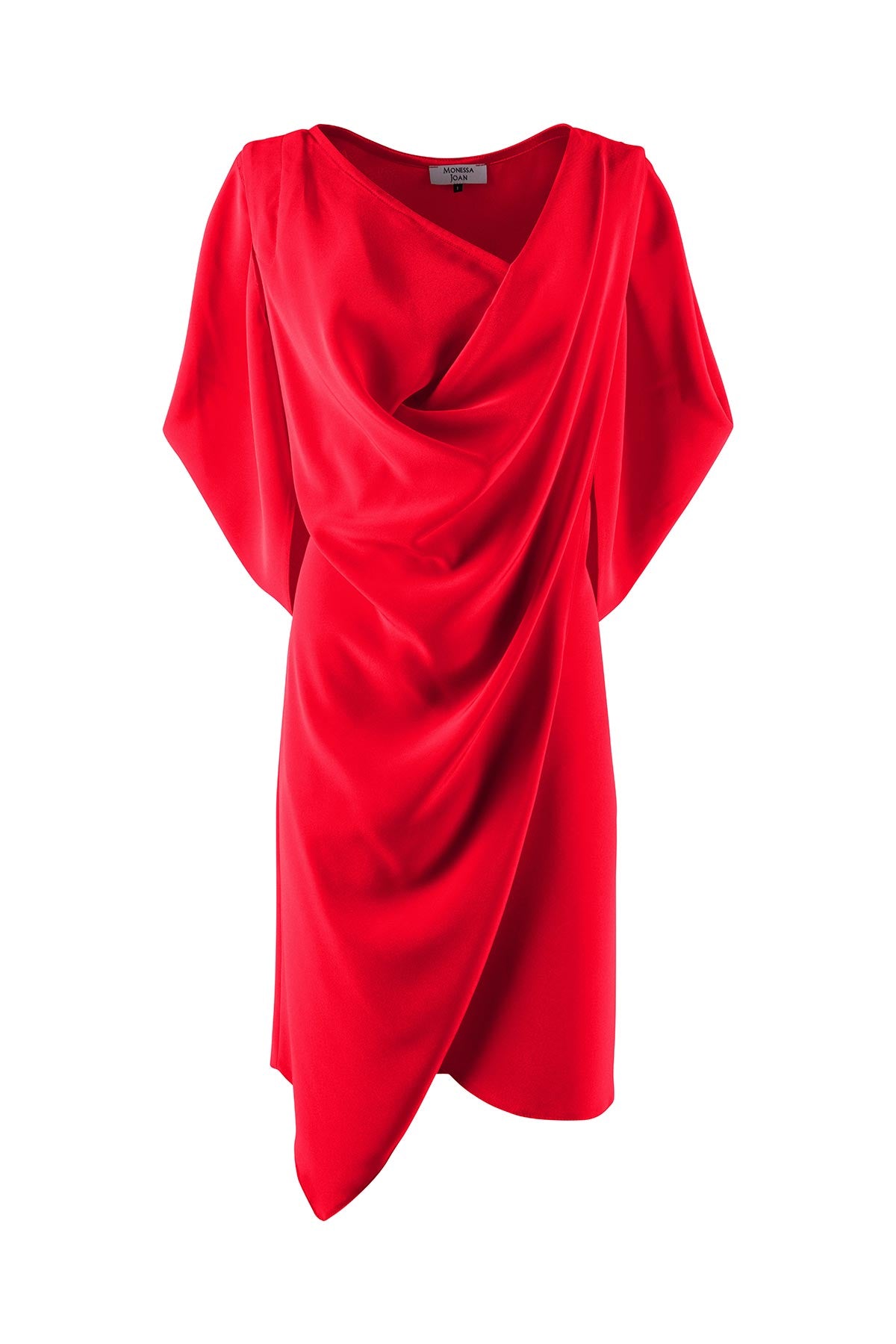 Red draped dress on a white background