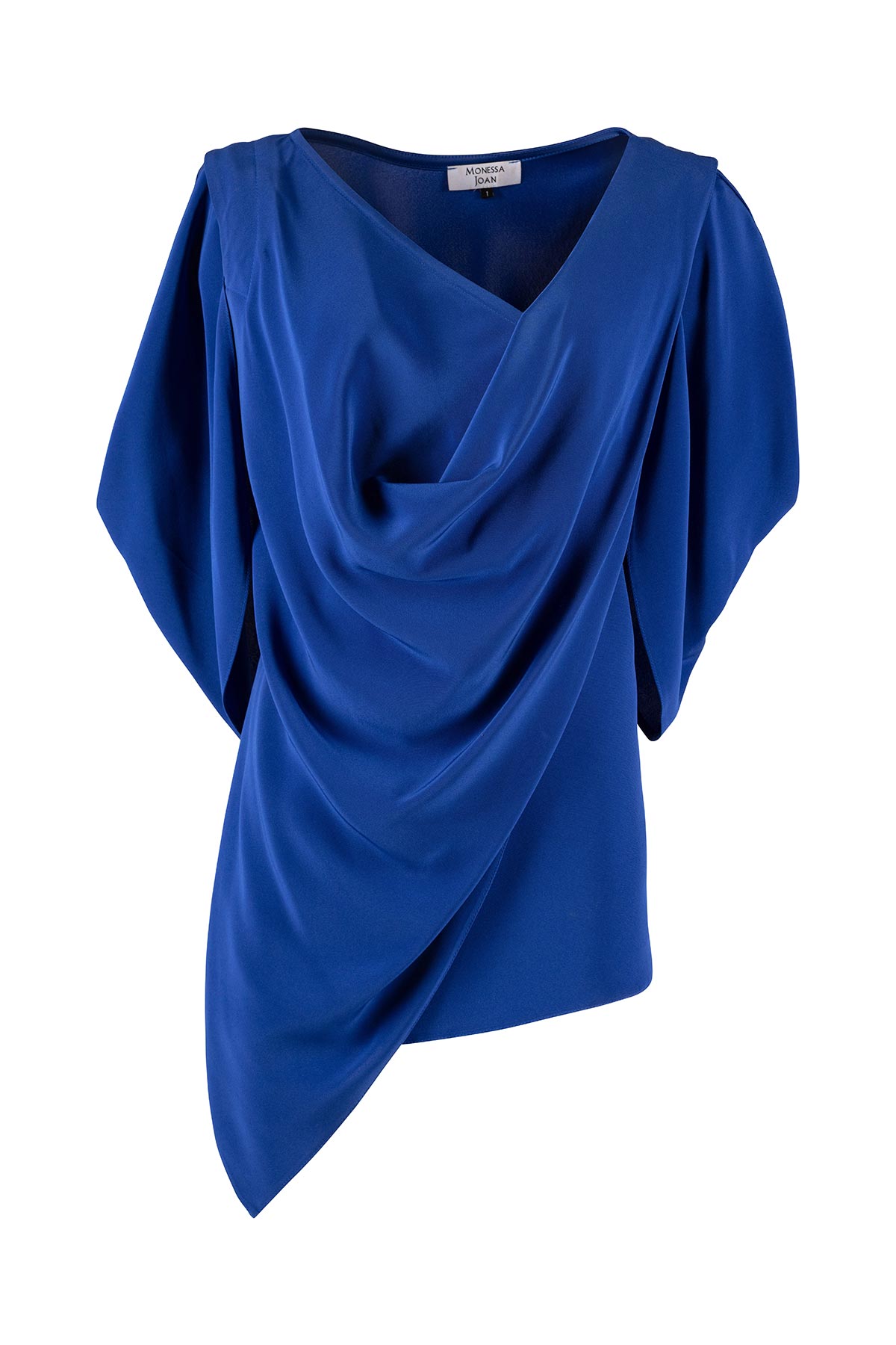 Blue draped top on a white background