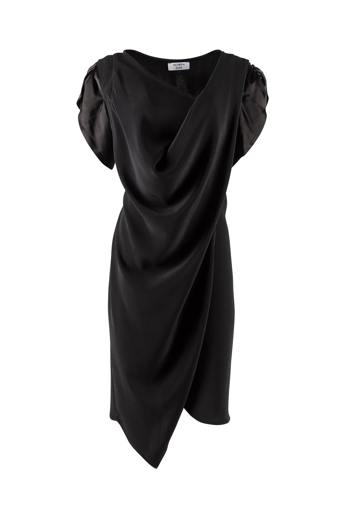Black draped dress on a white background