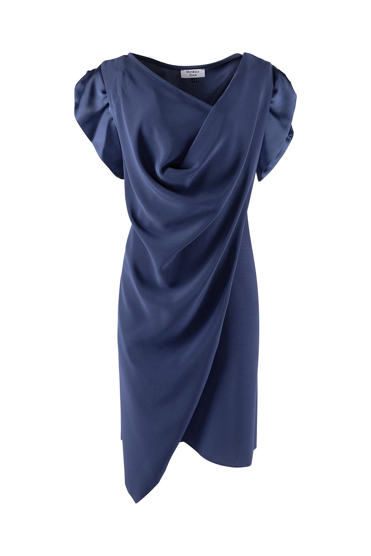 Blue draped dress on a white background