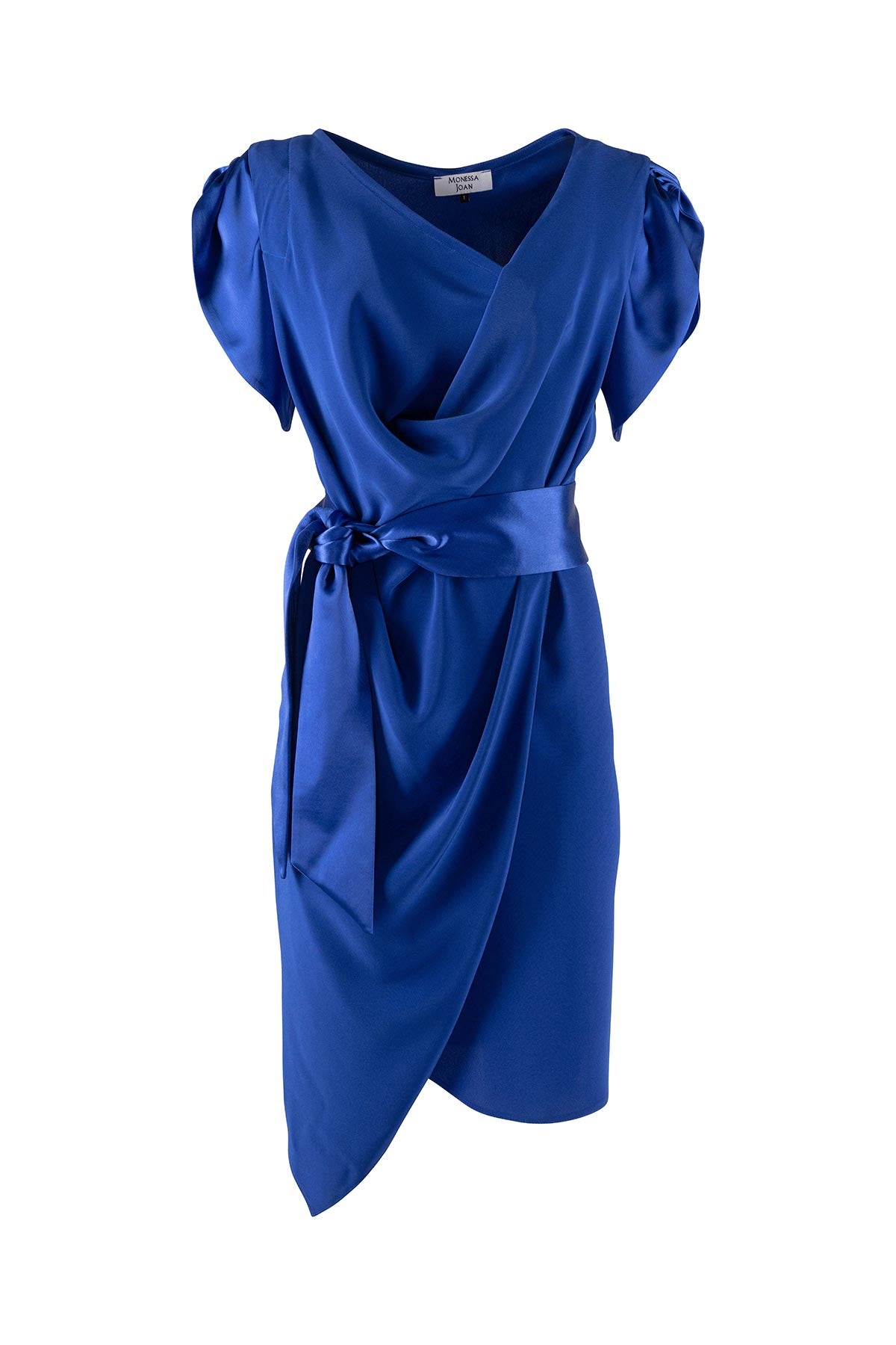 Blue dress with a belt on a white background