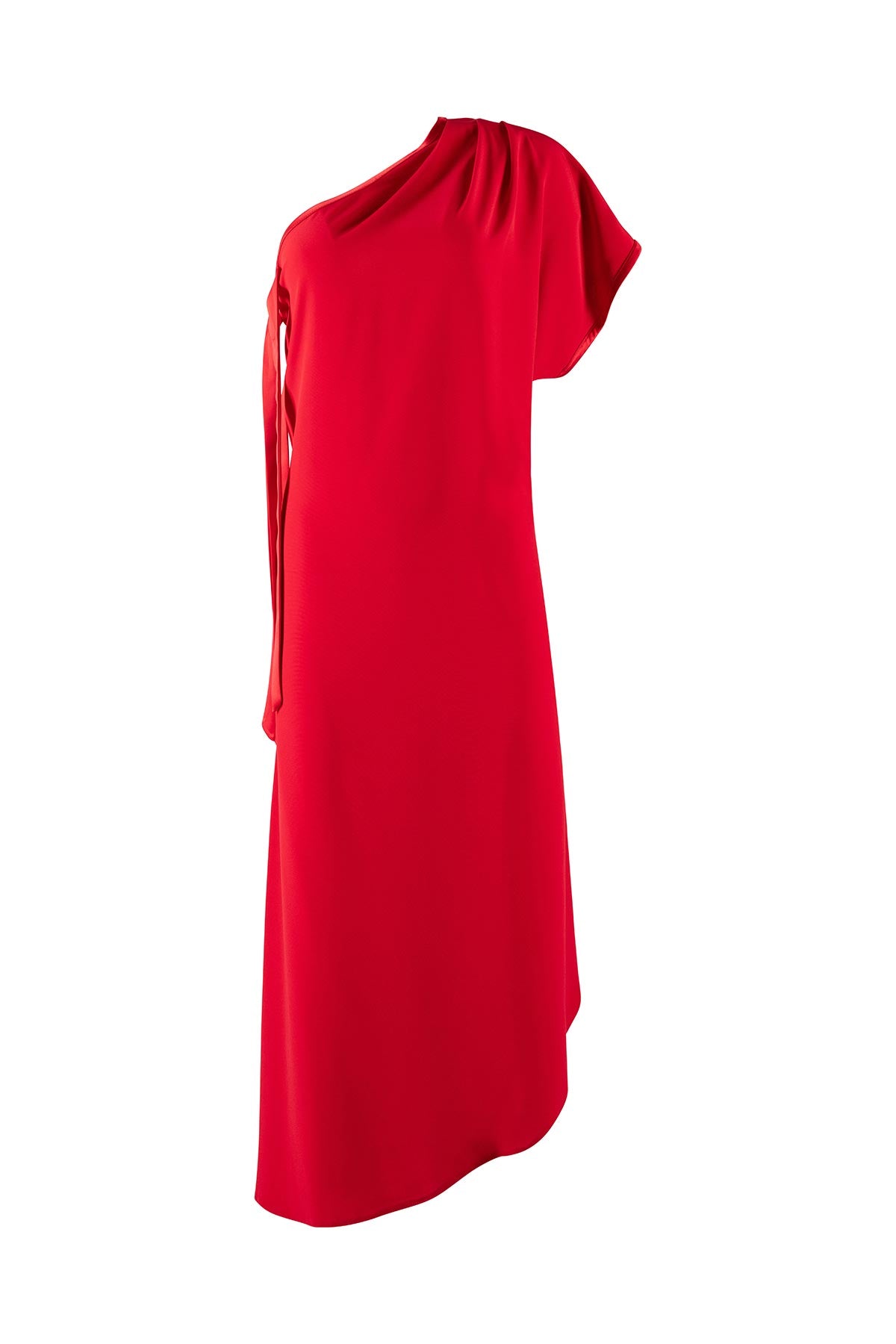 Red one-shoulder dress on a white background