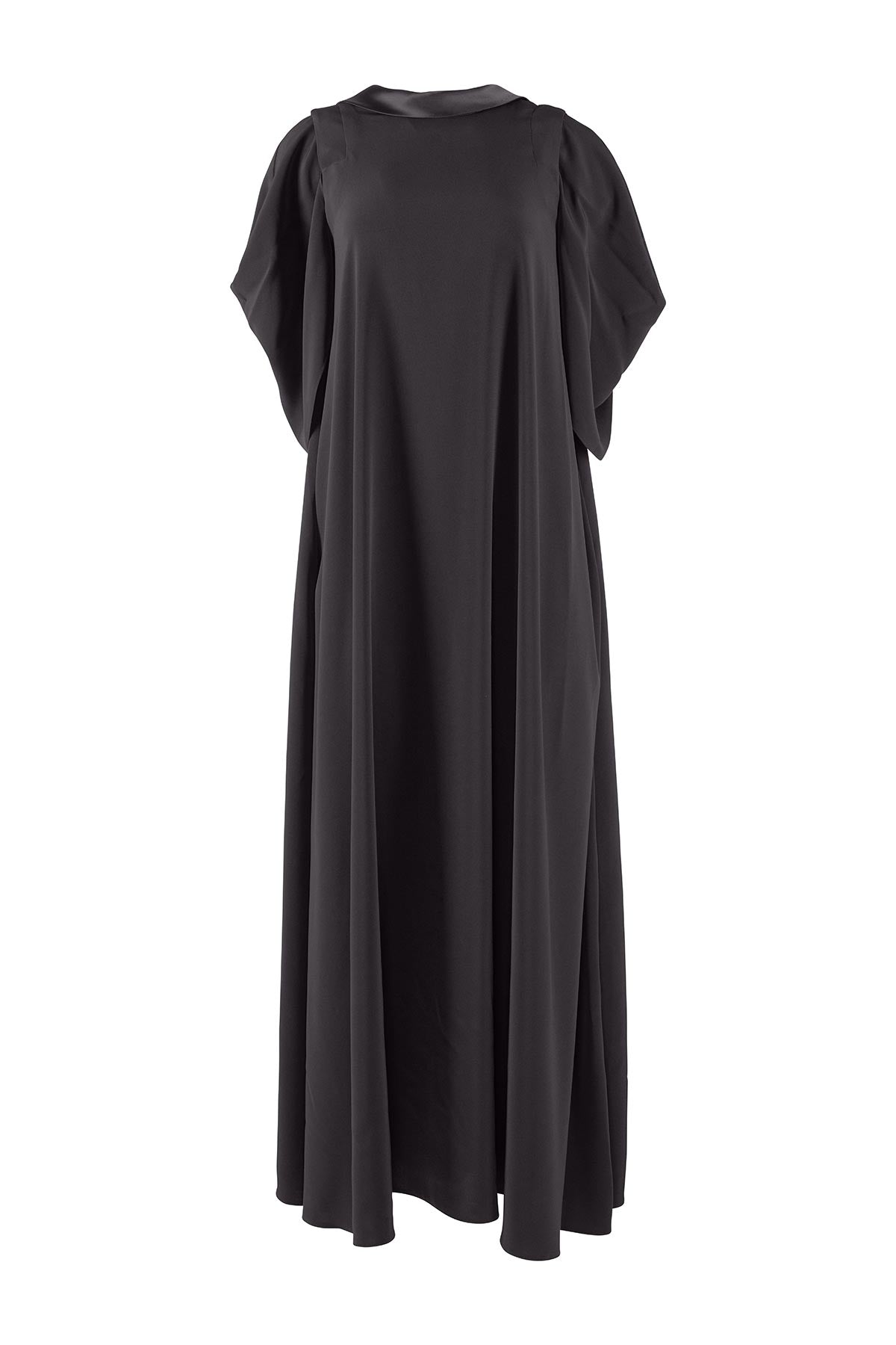 Black dress with puff sleeves on a white background