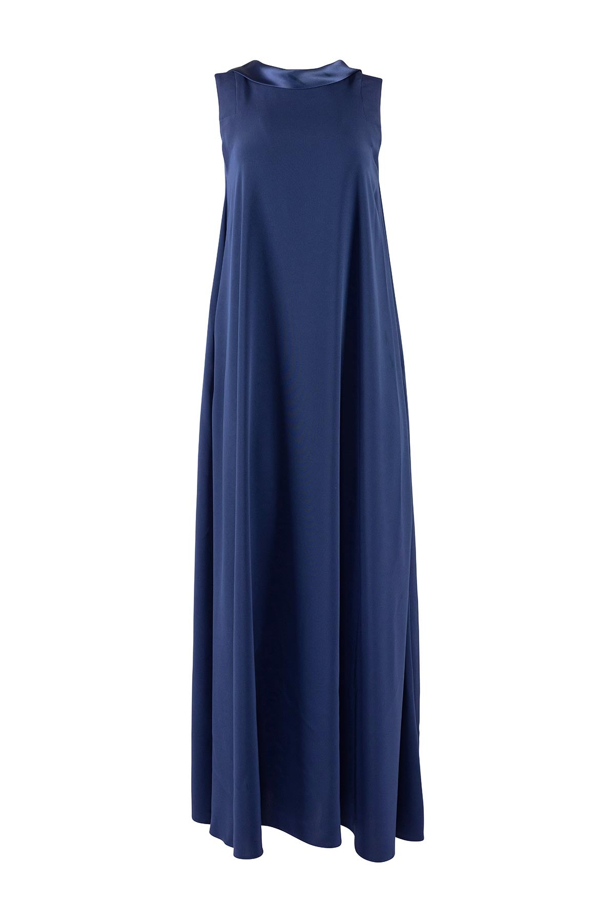 Navy blue sleeveless dress on a white background