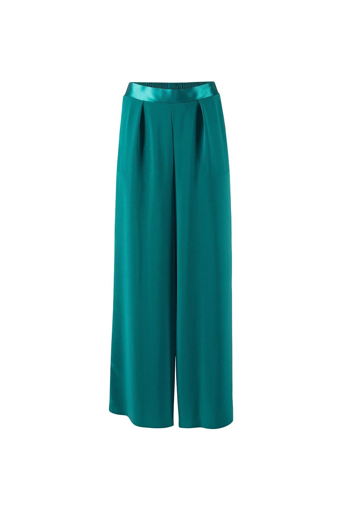 Teal wide teal trousers on a white background