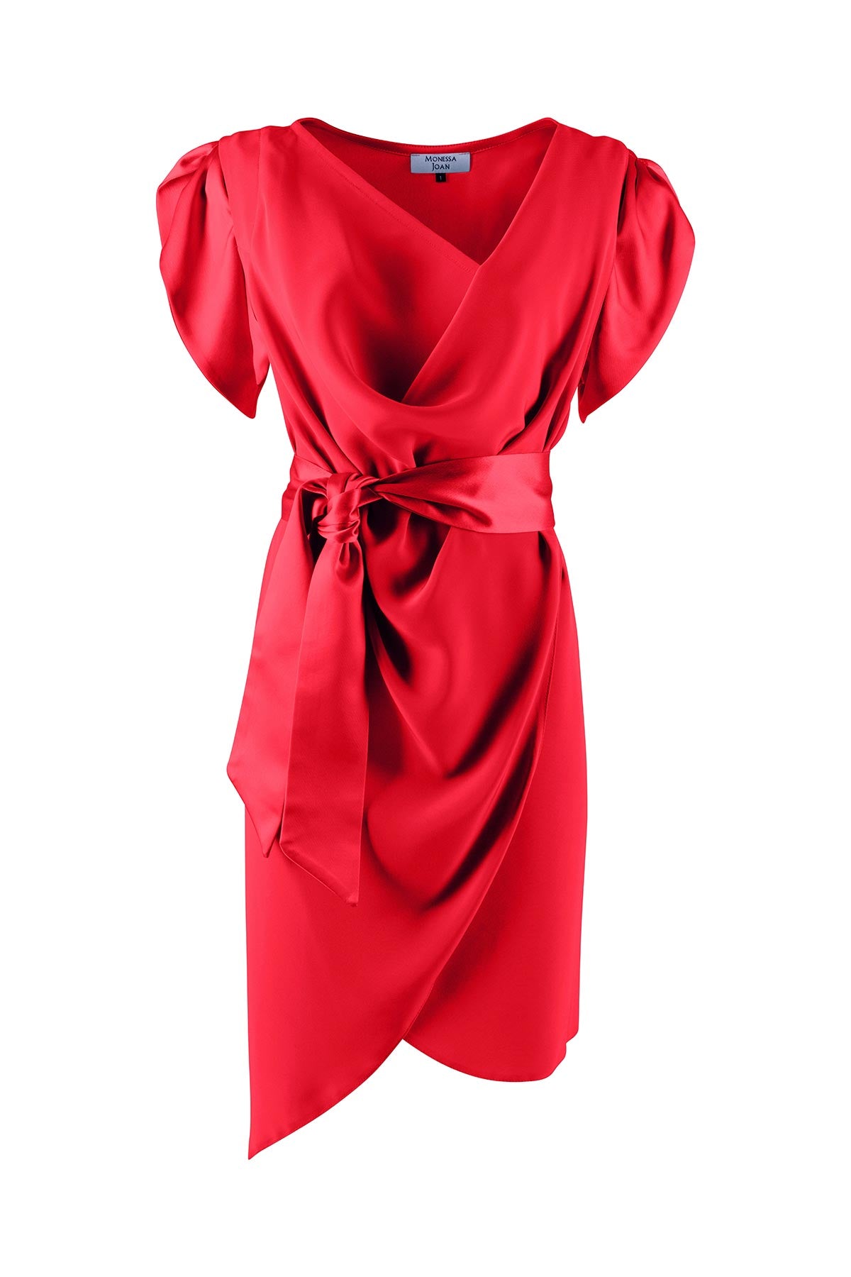 Red dress with a bow detail on a white background