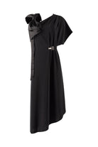 Black dress with a bow and a belt on a white background