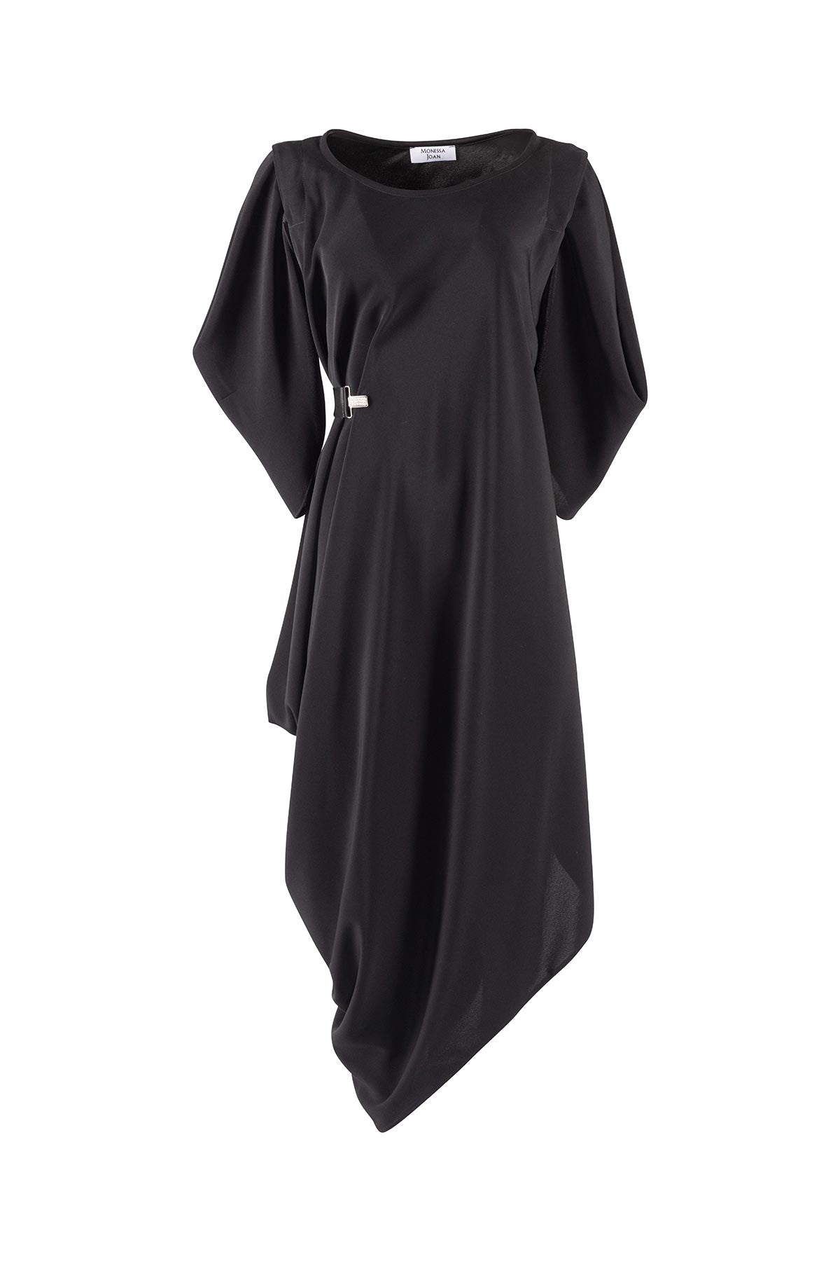 Black dress with a unique cutout design on a white background