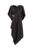 Black dress with a unique cutout design on a white background