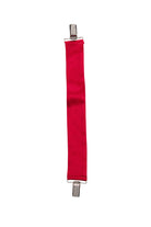 Red Cara belt with metal clips on a white background