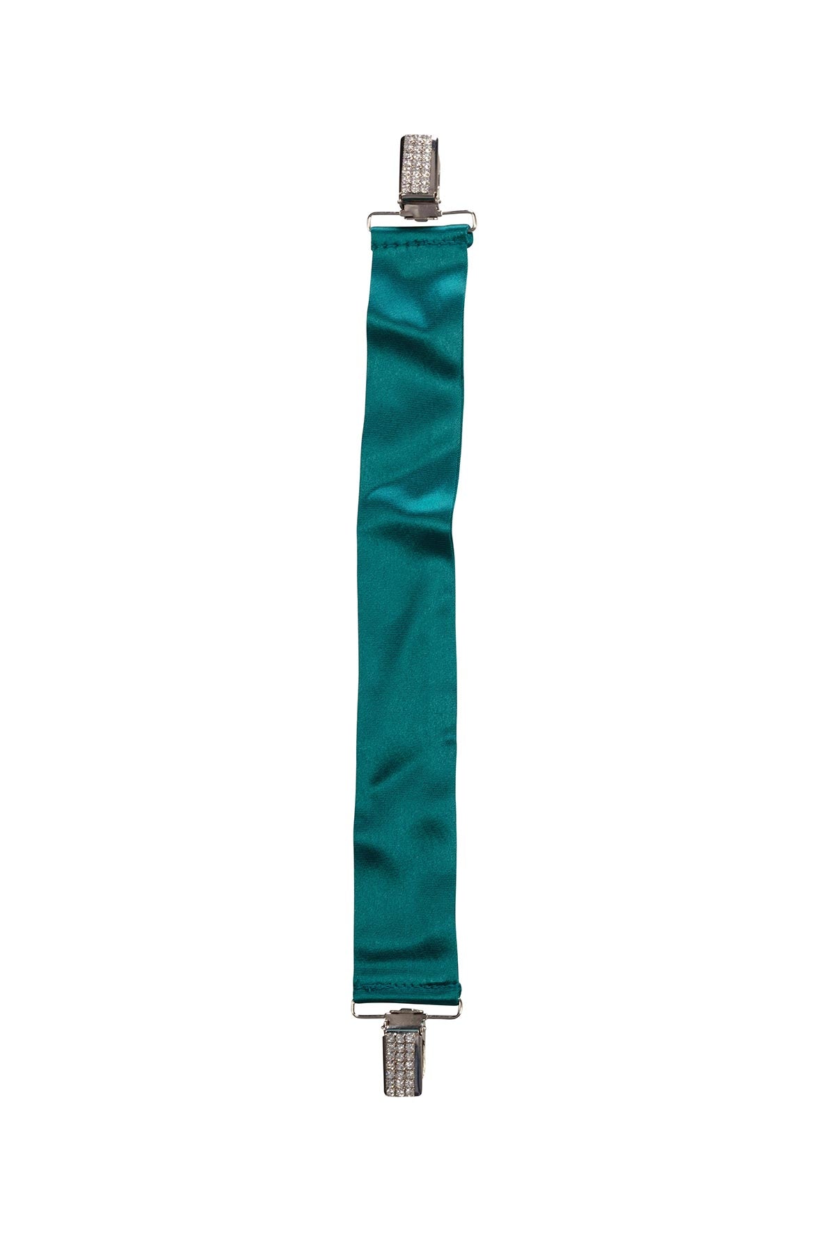 Teal Cara belt with metal clips on a white background