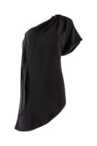 Black one-shoulder top on a white background