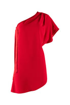 Red one-shoulder top on a white background