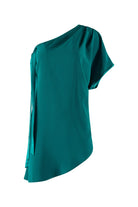 Teal one-shoulder top on a white background