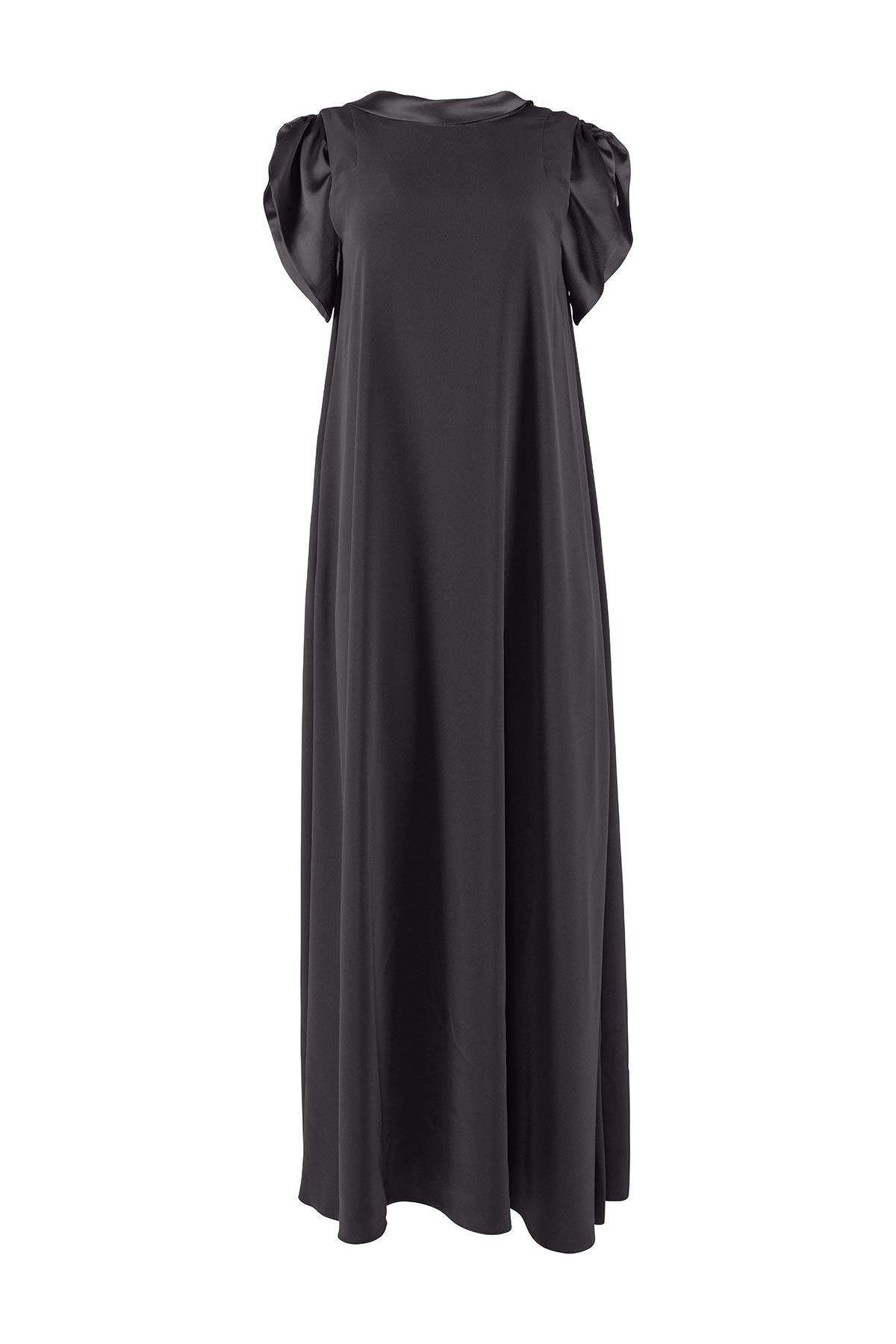 Black dress with puff sleeves on a white background