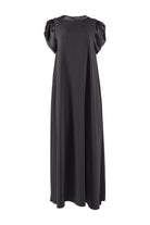 Black dress with puff sleeves on a white background