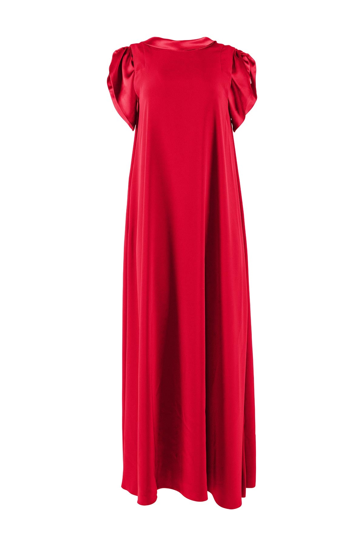 Red dress with puff sleeves on a white background