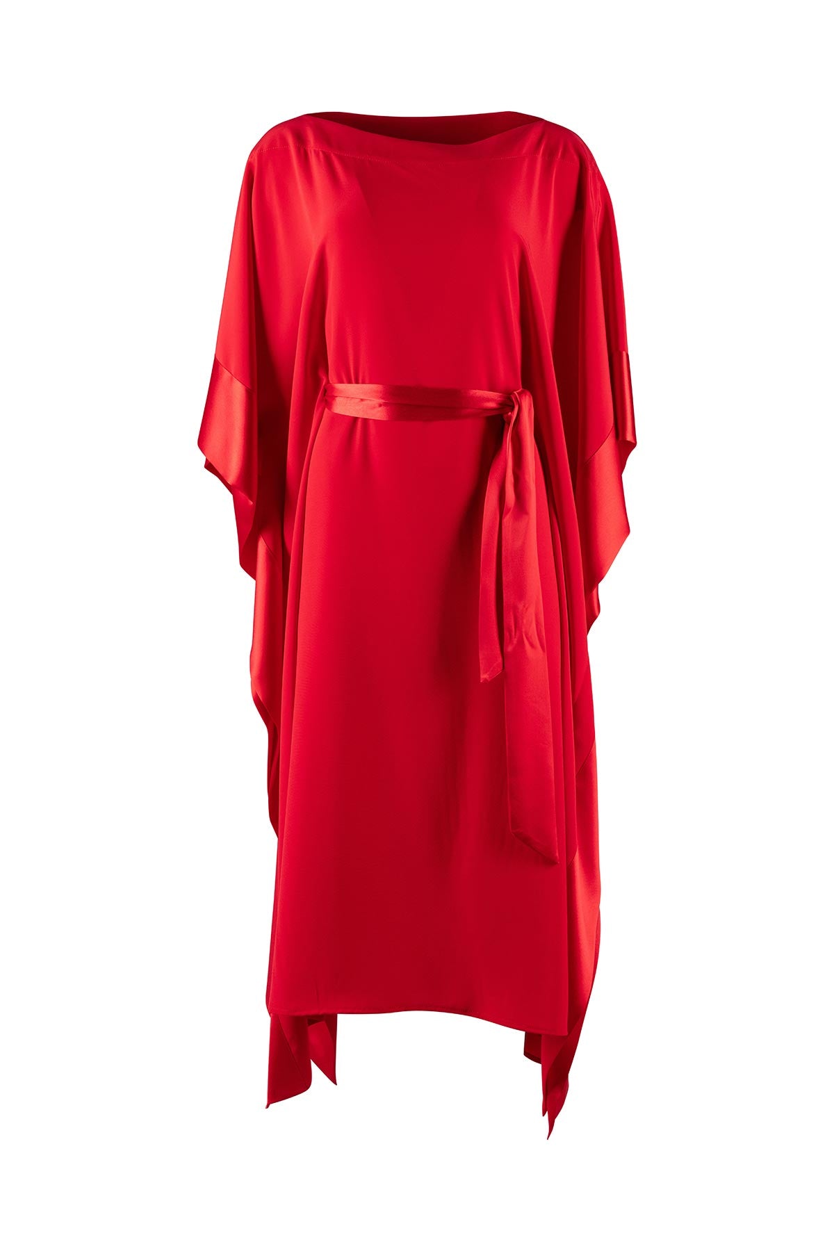 Red dress with a belt on a white background