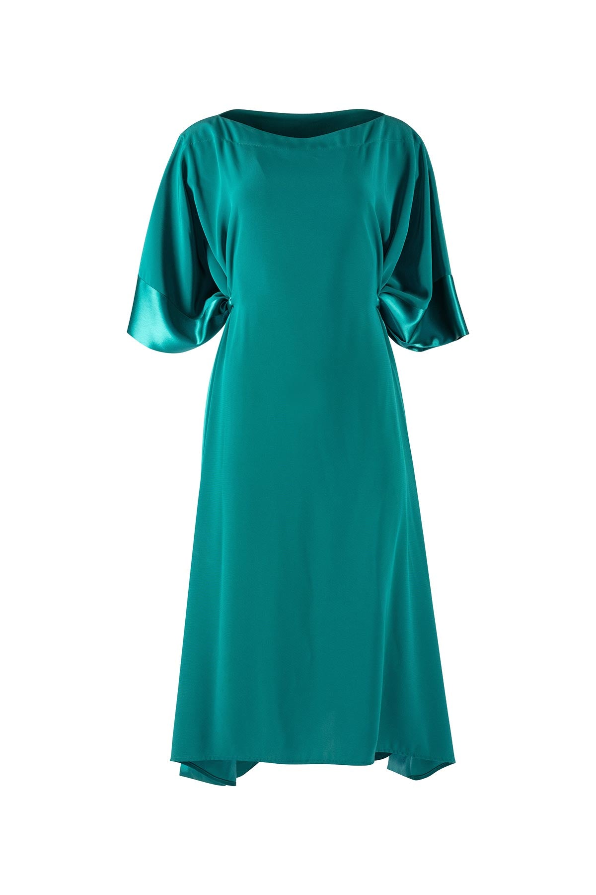 Teal dress with short sleeves on a white background