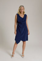 Monessa Joan navy blue Ailbhe dress with silver heels.