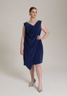 Monessa Joan navy blue Ailbhe dress with silver heels.