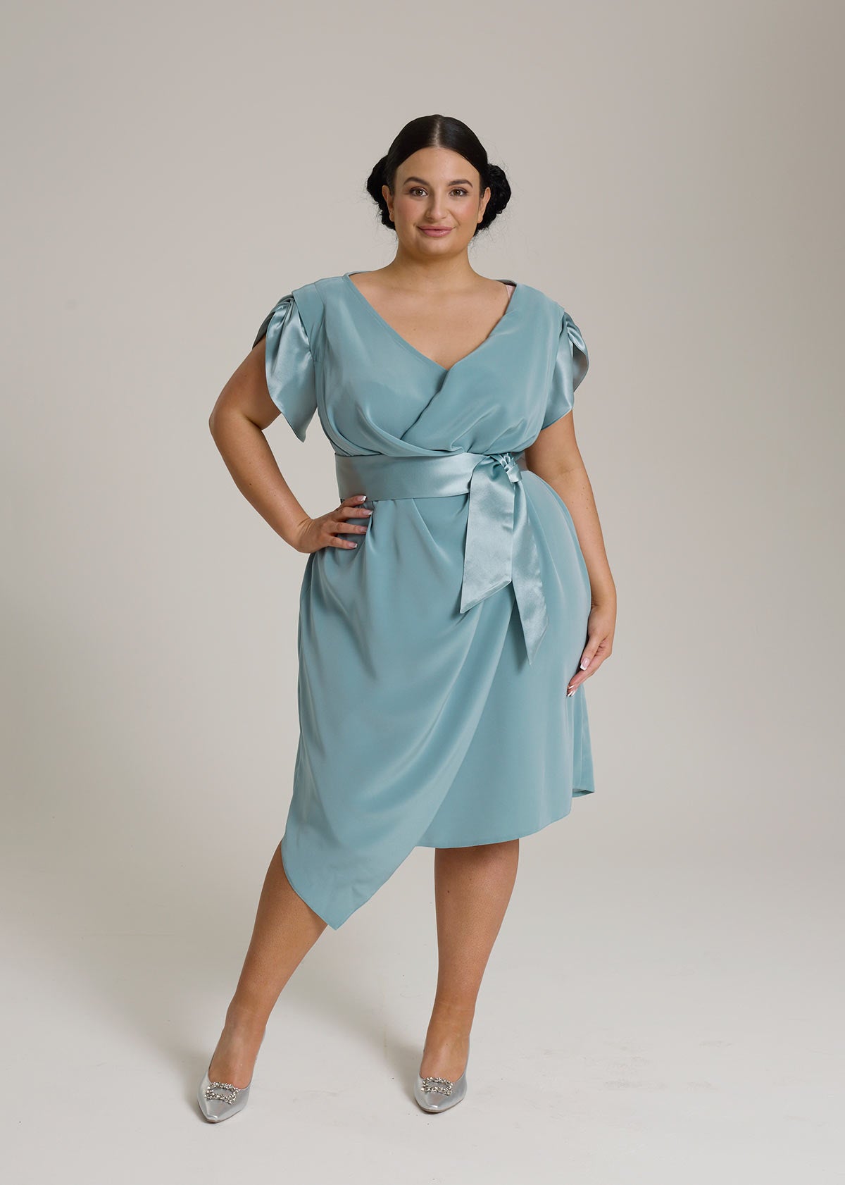 Monessa Joan pale green Ailbhe Dress with matching satin belt.