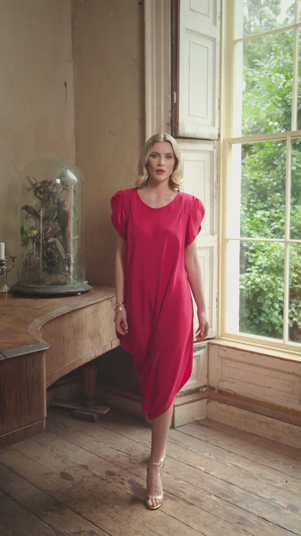 video of red Reada dress with sleeves