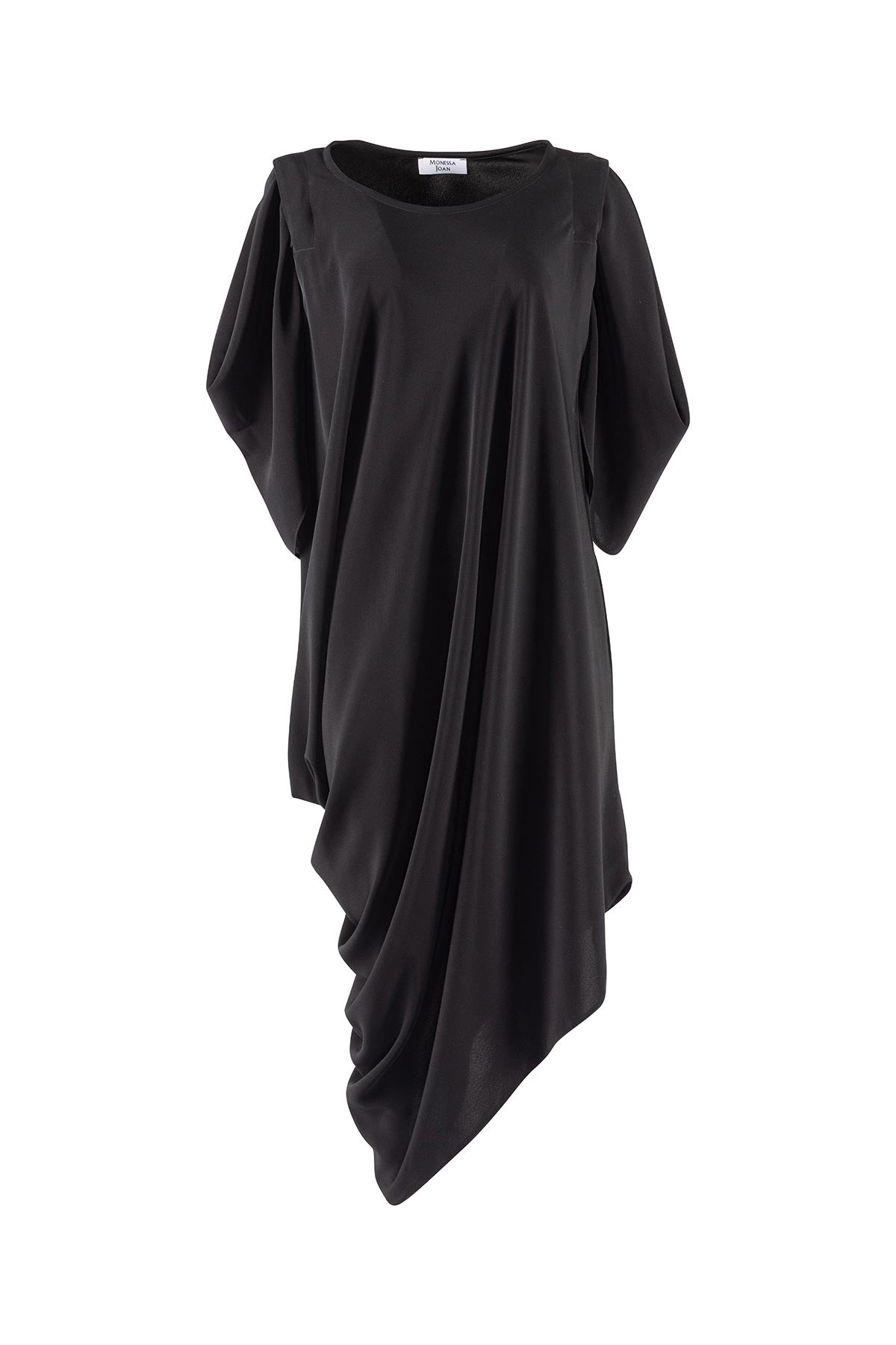 Black draped dress on a white background