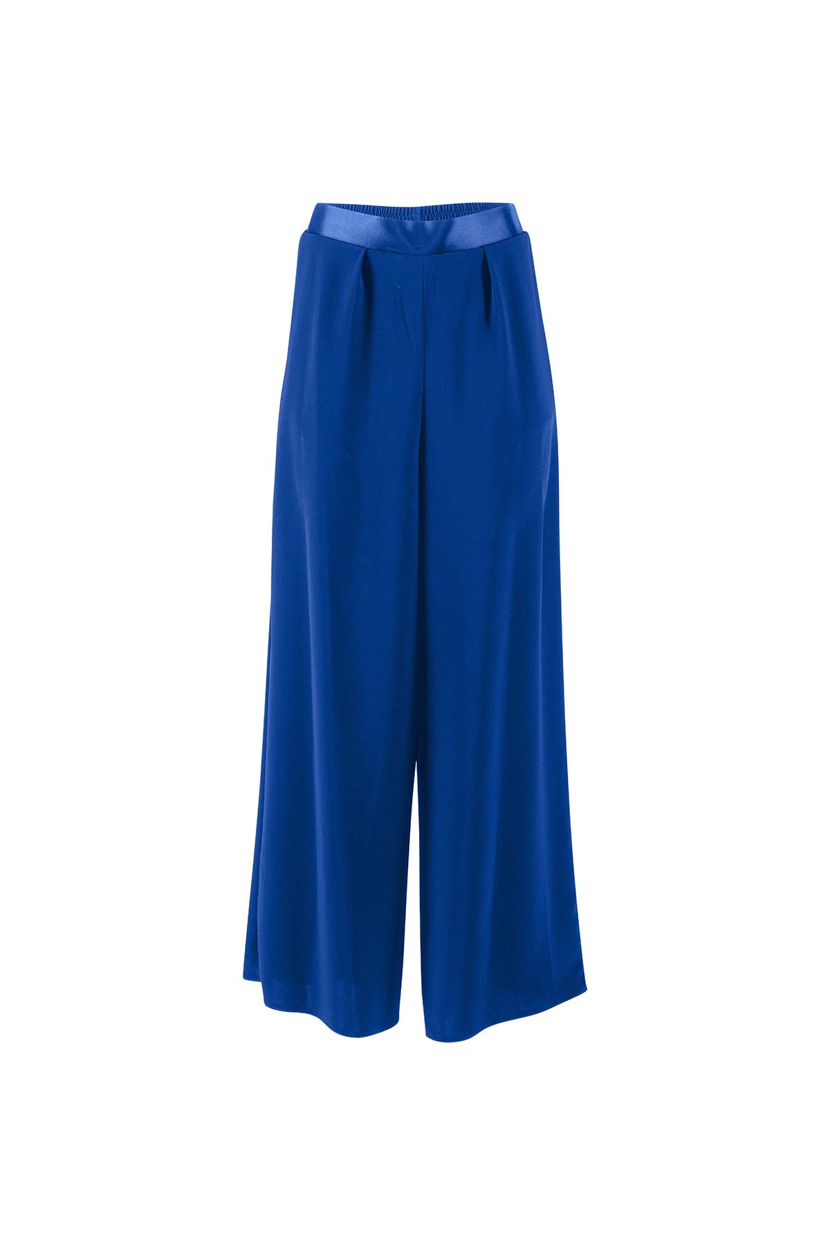 Royal blue wide trousers on a white background