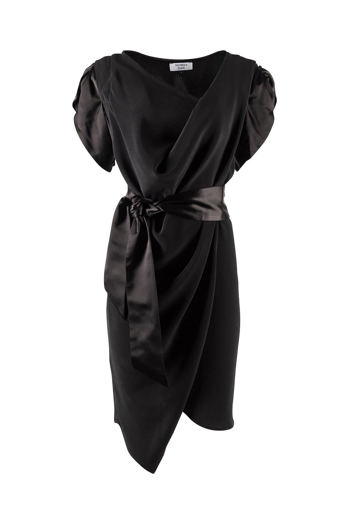 Black dress with puff sleeves on a white background