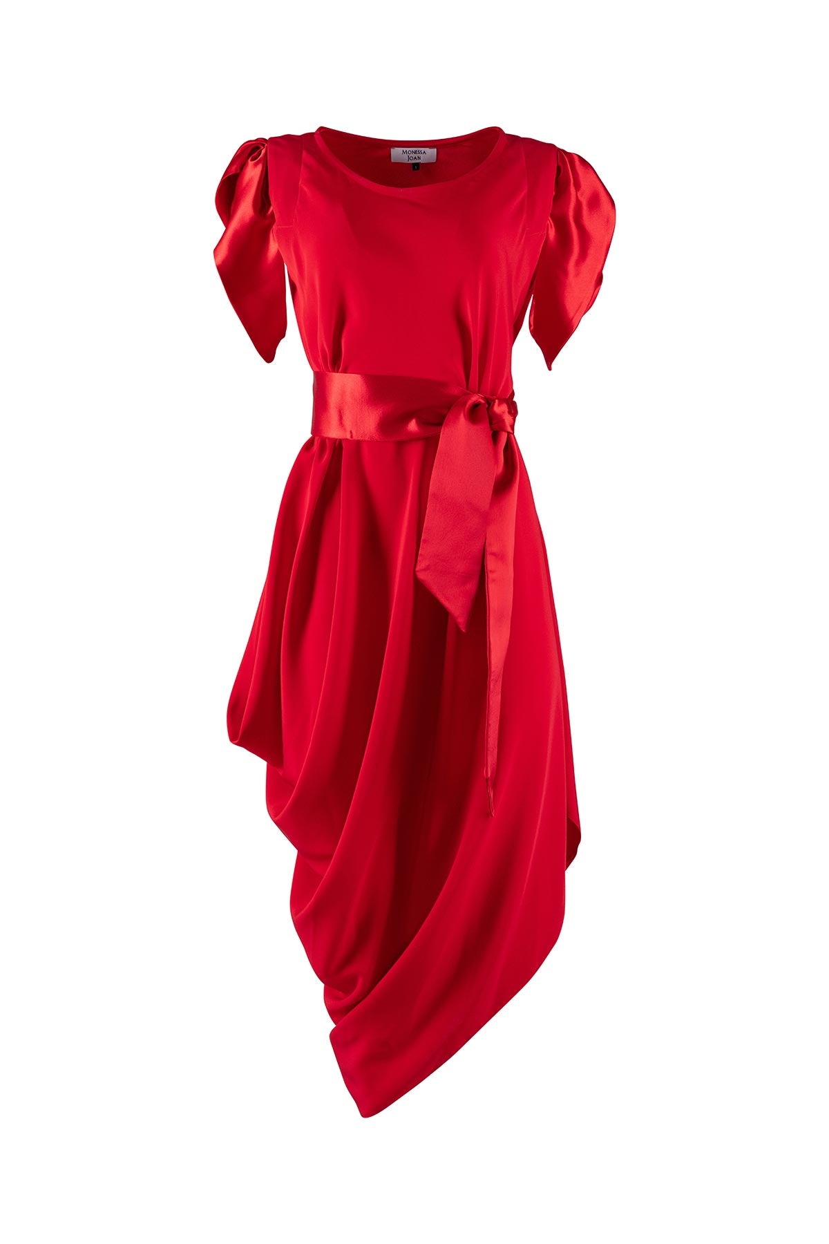 Red dress with a belt on a white background