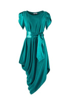 Teal dress with a belt on a white background